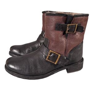 Trask Brenna Women's Brown Leather Shearling Lined Moto Boots 9.5M